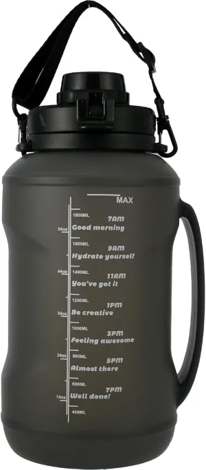 Collapsible Water Bottle，silicone foldable cup with inspirational quotes, time stamps and water lines Lightweight Foldable Water Bottles 2000ml for Gym Camping Hiking Reusable Water (black)