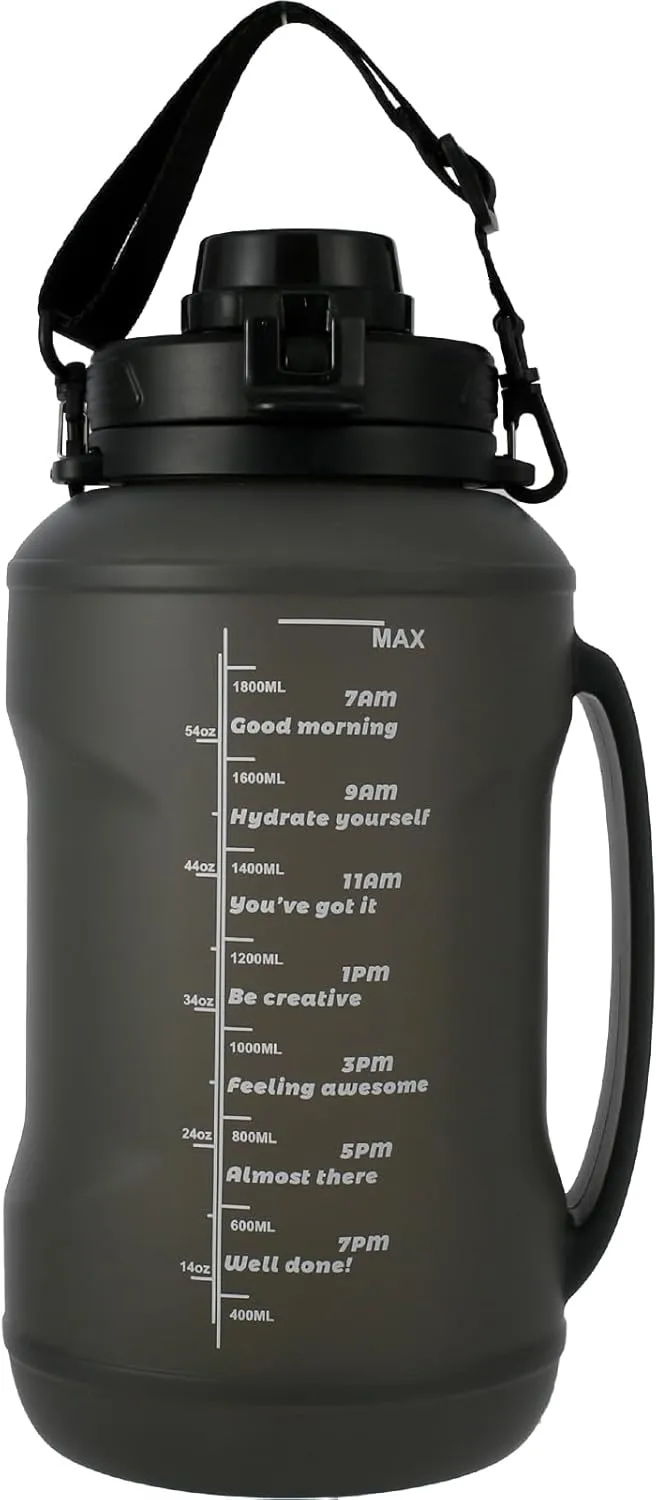 Collapsible Water Bottle，silicone foldable cup with inspirational quotes, time stamps and water lines Lightweight Foldable Water Bottles 2000ml for Gym Camping Hiking Reusable Water (black)