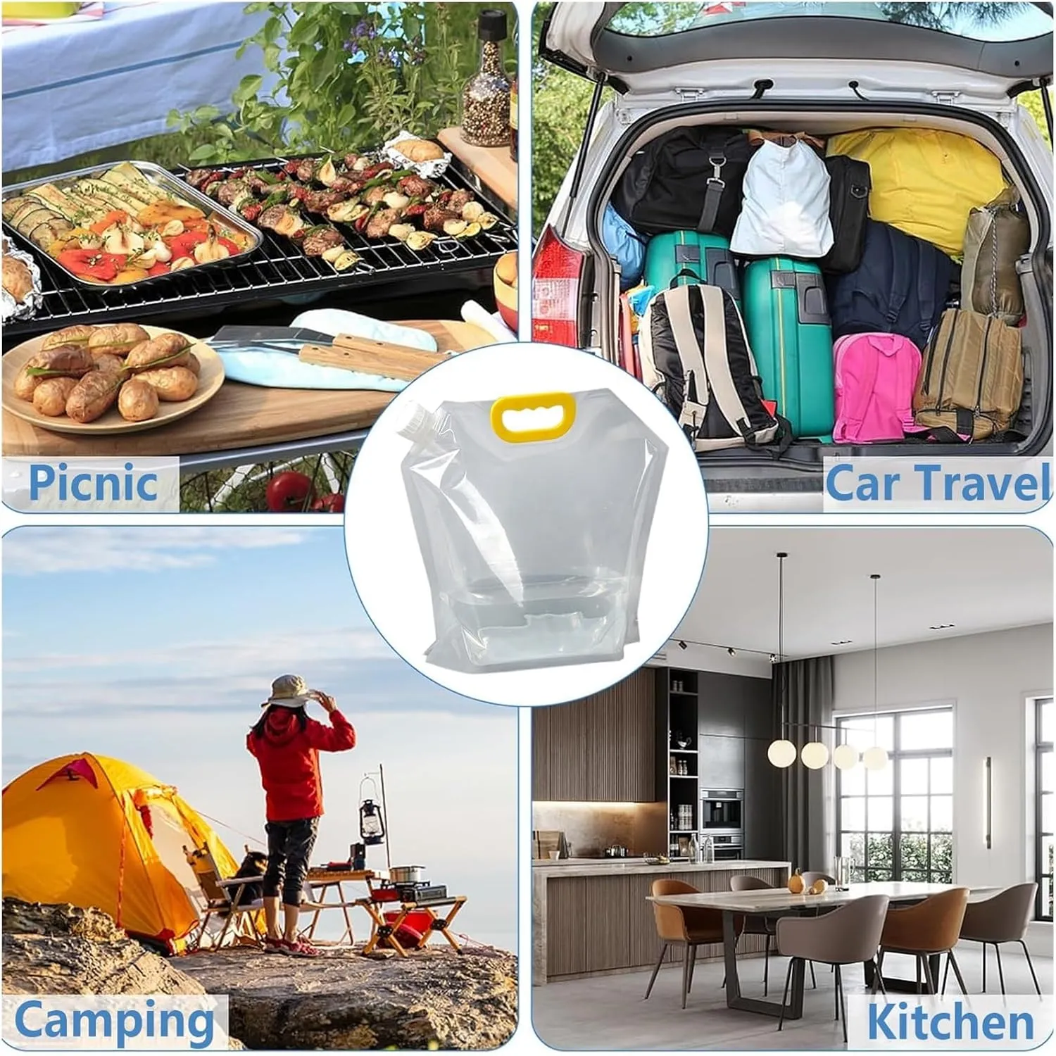 Collapsible Water Container Bag, BPA Free Plastic Collapsible Water Bag Set Car Water Container for Camping Hiking Backpack Emergency(3PCS,1.5L)