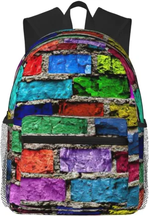 Colorful Brick Print Shoulder Bag, Lightweight Shoulder Bag, Travel Bag, Hiking Backpack, Cute Shoulder Bag