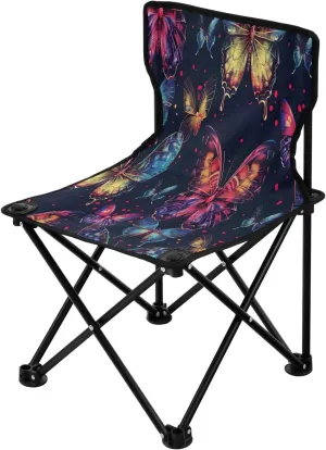 Colorful Butterfly Portable Outdoor Folding Chair Anti-Slip Padded Oxford Cloth Stool Camping Chair Small for Beach Hiking Fishing Gardening Quad Camp Chair