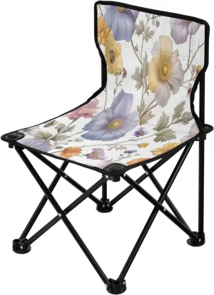Colorful Butterfly Wildflower Portable Outdoor Folding Chair Anti-Slip Padded Oxford Cloth Stool Camping Chair Small for Beach Hiking Fishing Gardening Quad Camp Chair