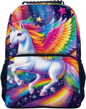 Colorful Space Rainbow Unicorns Daypack Polyester Anti-Theft Multipurpose Bookbag Big Capacity Gym Outdoor Hiking Backpack With Adjustable Shoulder Straps