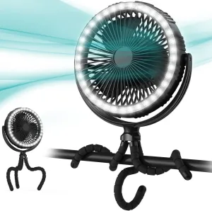 COMLIFE 10000mAh Rechargeable Portable Camping Fan, 8-INCH Battery Powered Tent Fan With LED Lantern, USB Fan, Outdoor Fan for Golf Cart, Tent, Fishing, Boating, Outdoor Activities More