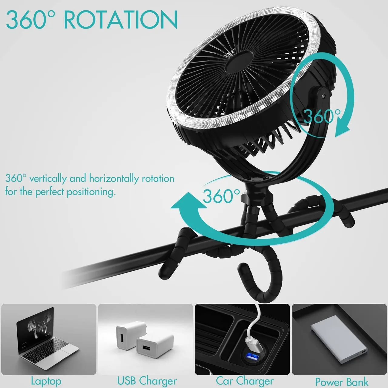 COMLIFE 10000mAh Rechargeable Portable Camping Fan, 8-INCH Battery Powered Tent Fan With LED Lantern, USB Fan, Outdoor Fan for Golf Cart, Tent, Fishing, Boating, Outdoor Activities More