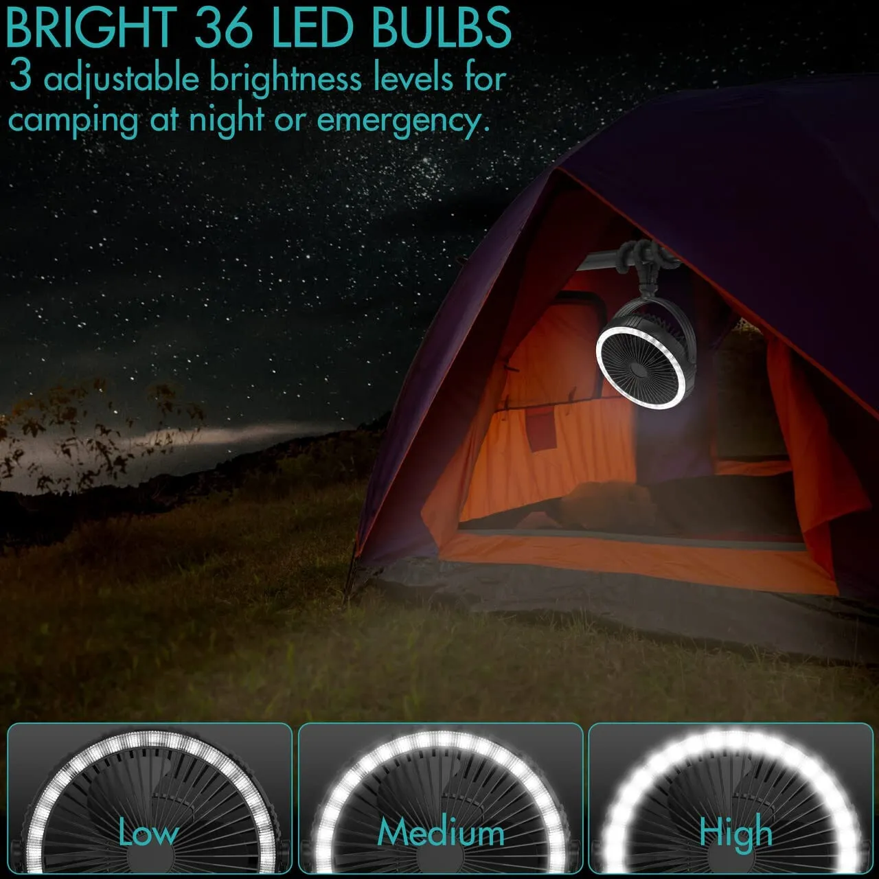 COMLIFE 10000mAh Rechargeable Portable Camping Fan, 8-INCH Battery Powered Tent Fan With LED Lantern, USB Fan, Outdoor Fan for Golf Cart, Tent, Fishing, Boating, Outdoor Activities More