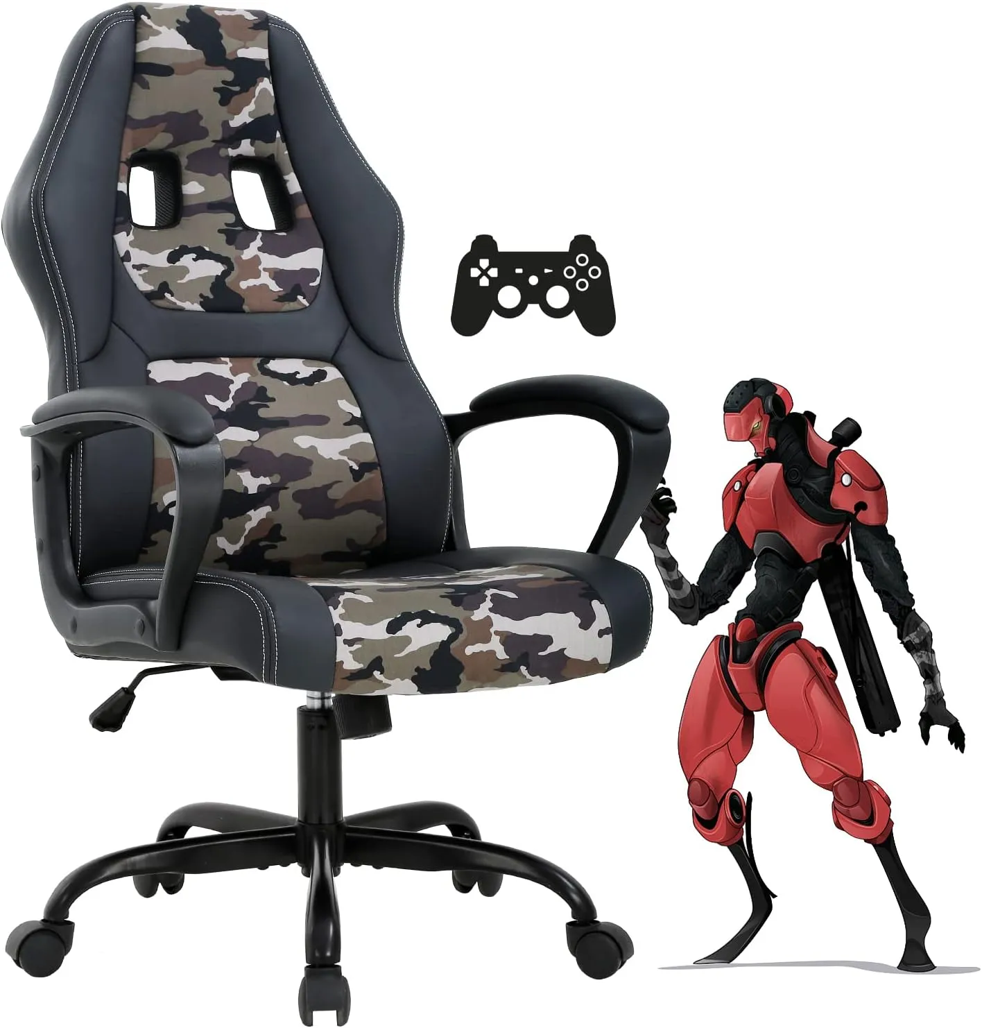 Computer Gaming Chair PC Office Chair for Adult Teen Kids, Ergonomic PU Leather Gamer Chair with Lumbar Support High Back Adjustable Rolling Swivel Desk Chair, Camo