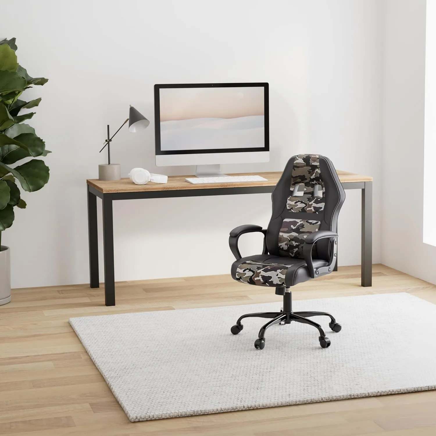 Computer Gaming Chair PC Office Chair for Adult Teen Kids, Ergonomic PU Leather Gamer Chair with Lumbar Support High Back Adjustable Rolling Swivel Desk Chair, Camo