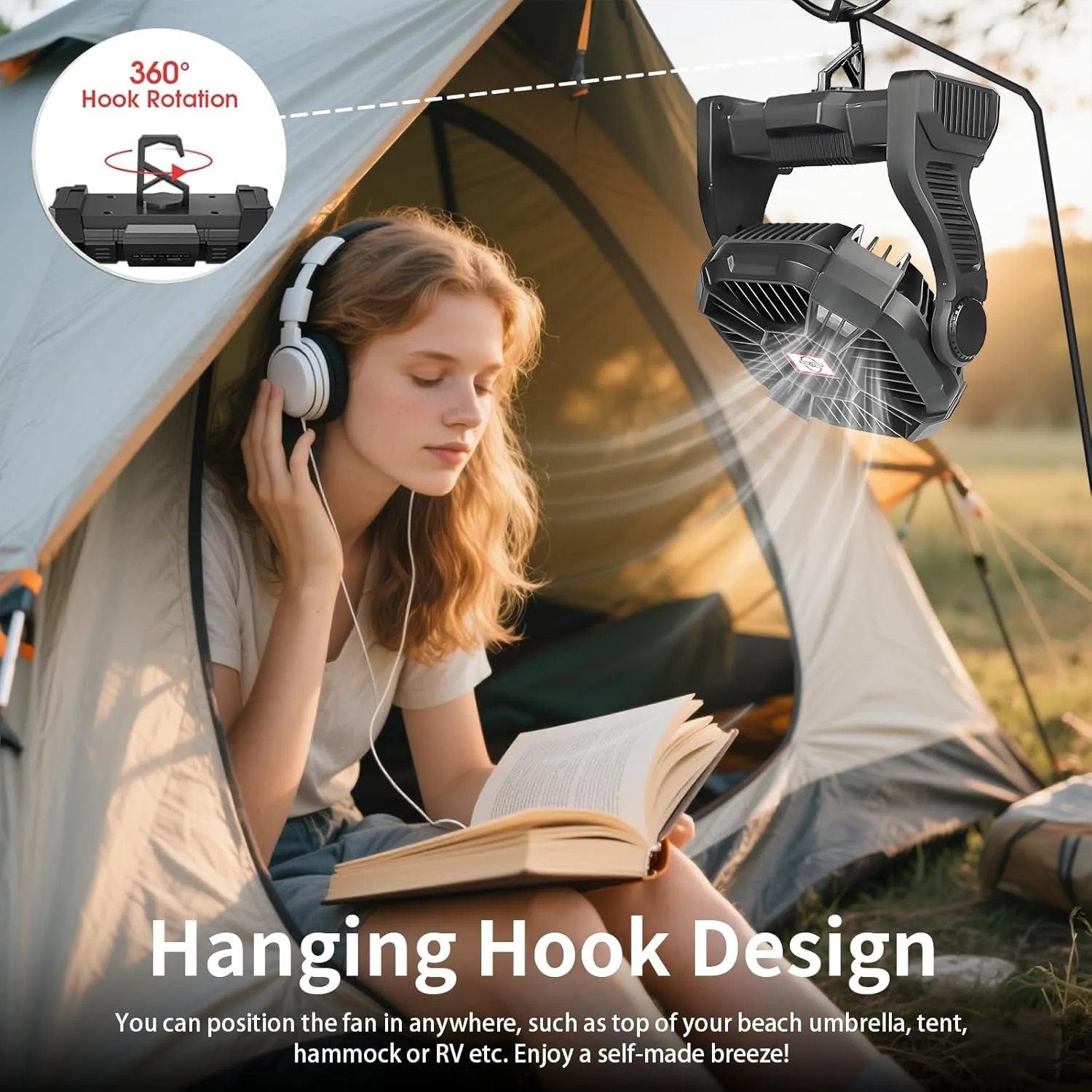 CONBOLA Portable Fan Rechargeable, 20400mAh Cordless Battery Powered Fan with LED Lantern, USB C Battery Operated for Travel Bedroom Home Camping Tent Office Beach Desk Fishing Table