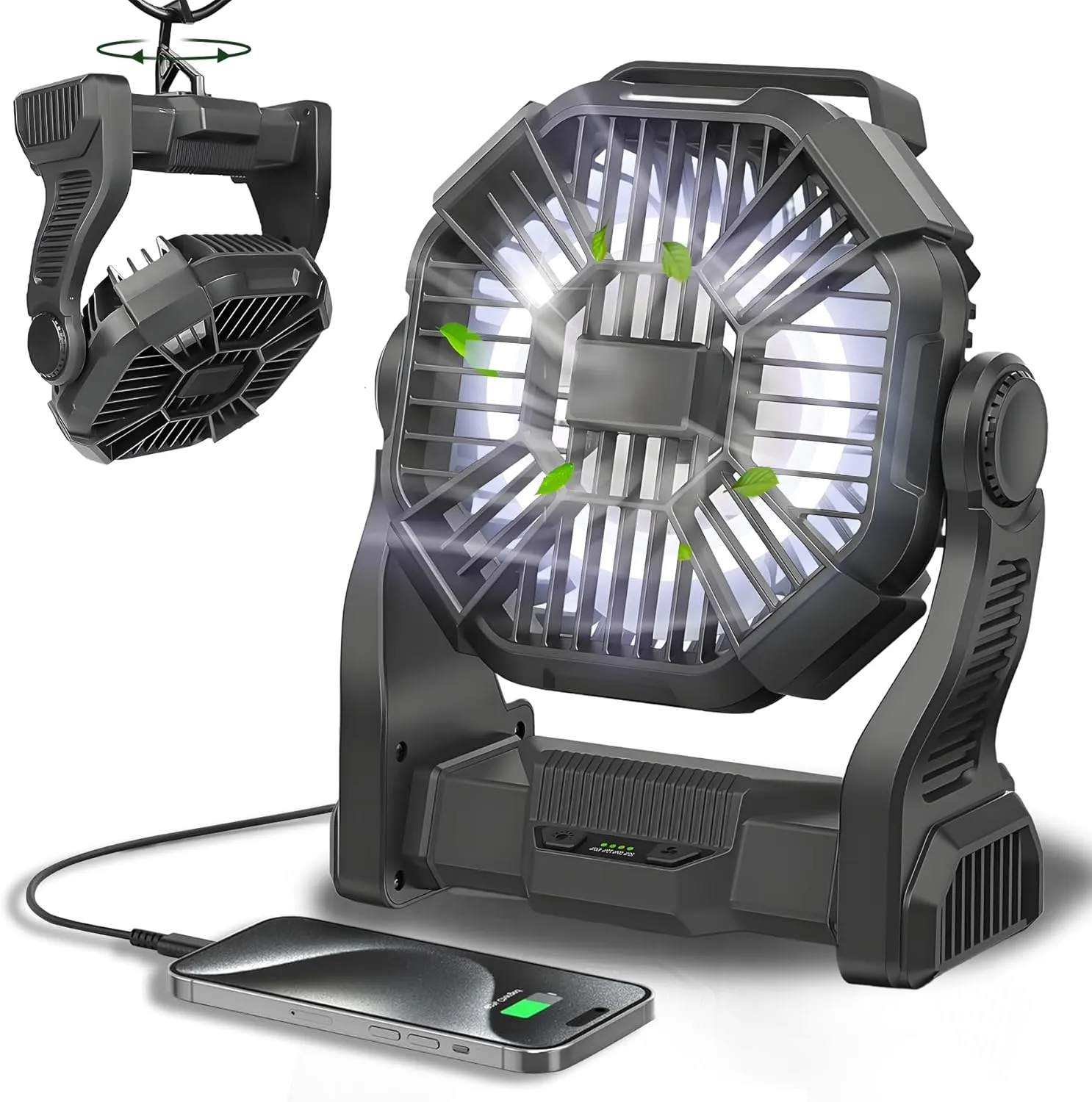 CONBOLA Portable Fan Rechargeable, 20400mAh Cordless Battery Powered Fan with LED Lantern, USB C Battery Operated for Travel Bedroom Home Camping Tent Office Beach Desk Fishing Table