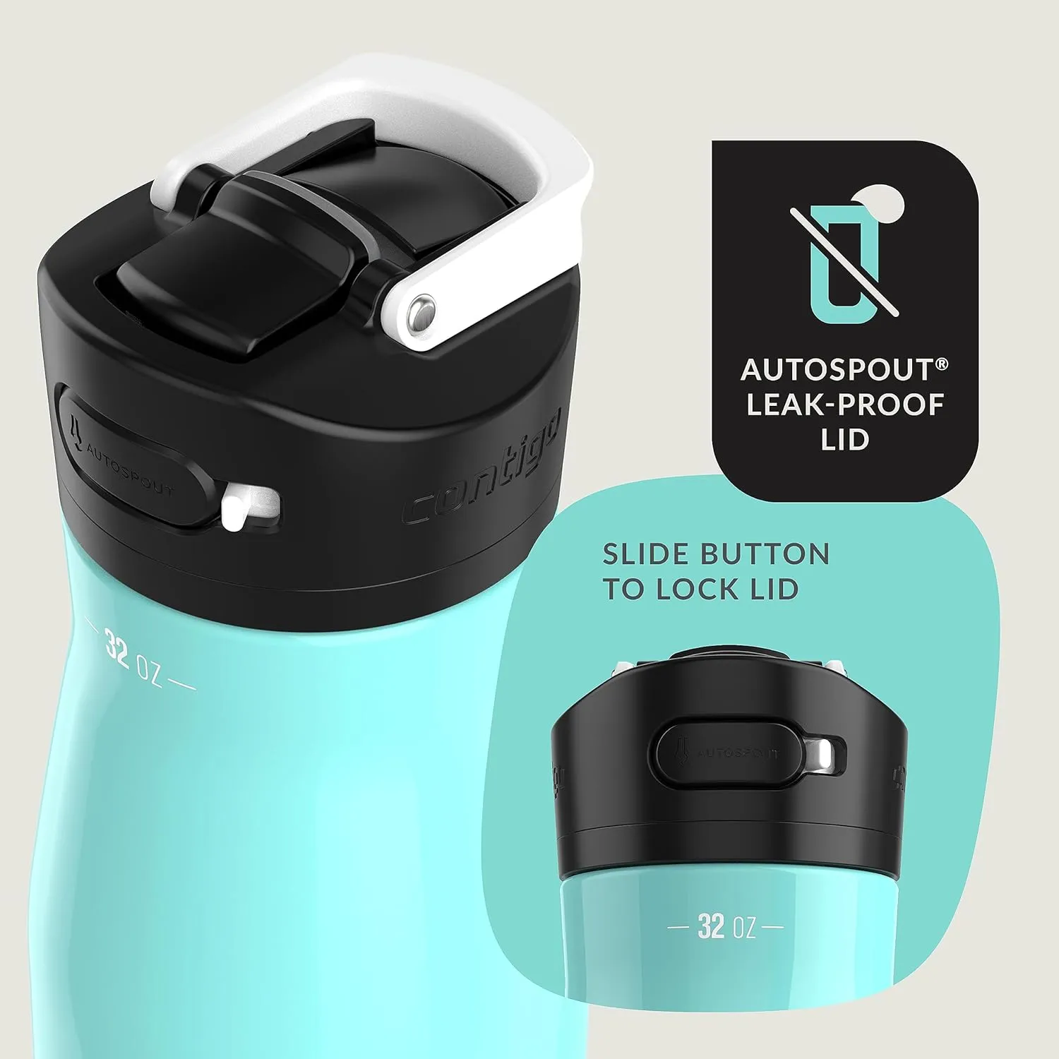 Contigo Ashland Chill 2.0 Insulated Stainless Steel Water Bottle, 32oz, Jade Vine