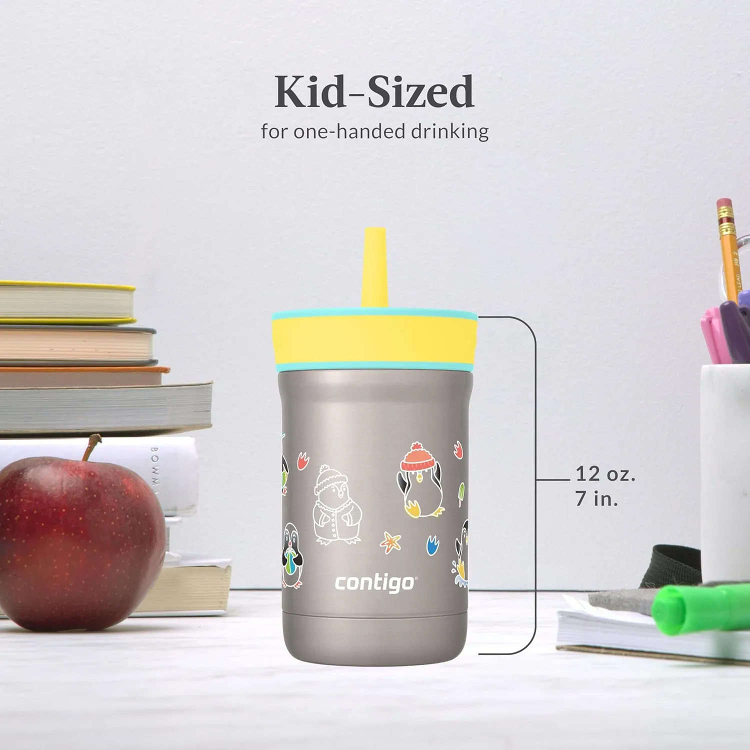 Contigo Leighton Straw Tumbler, 12 oz, Jade Vine (Penguine Plunge)