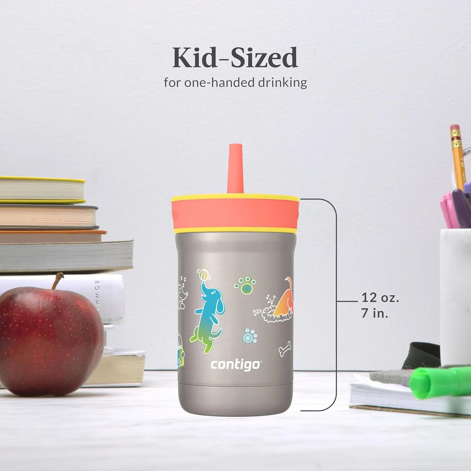 Contigo Leighton Straw Tumbler, 12 oz, Pineapple (Dogs)