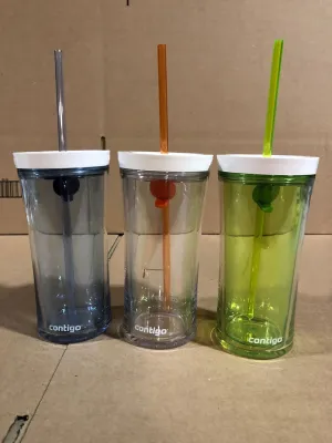 Contigo Shake & Go Plastic Tumblers - Set of 3 (Green Navy & Clear)