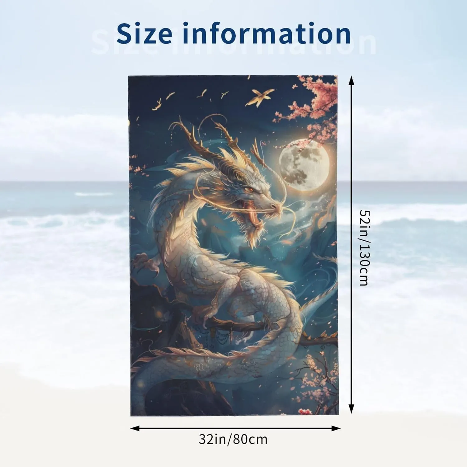 Cool Dragon Beach Towel,32x52in,Quick-Dry Sand-Free Bath Towels,Microfiber Lightweight for Travel Pool Yoga Beach Outdoor Activities Decor Accessories Gifts (Cherry Blossom Dragon)