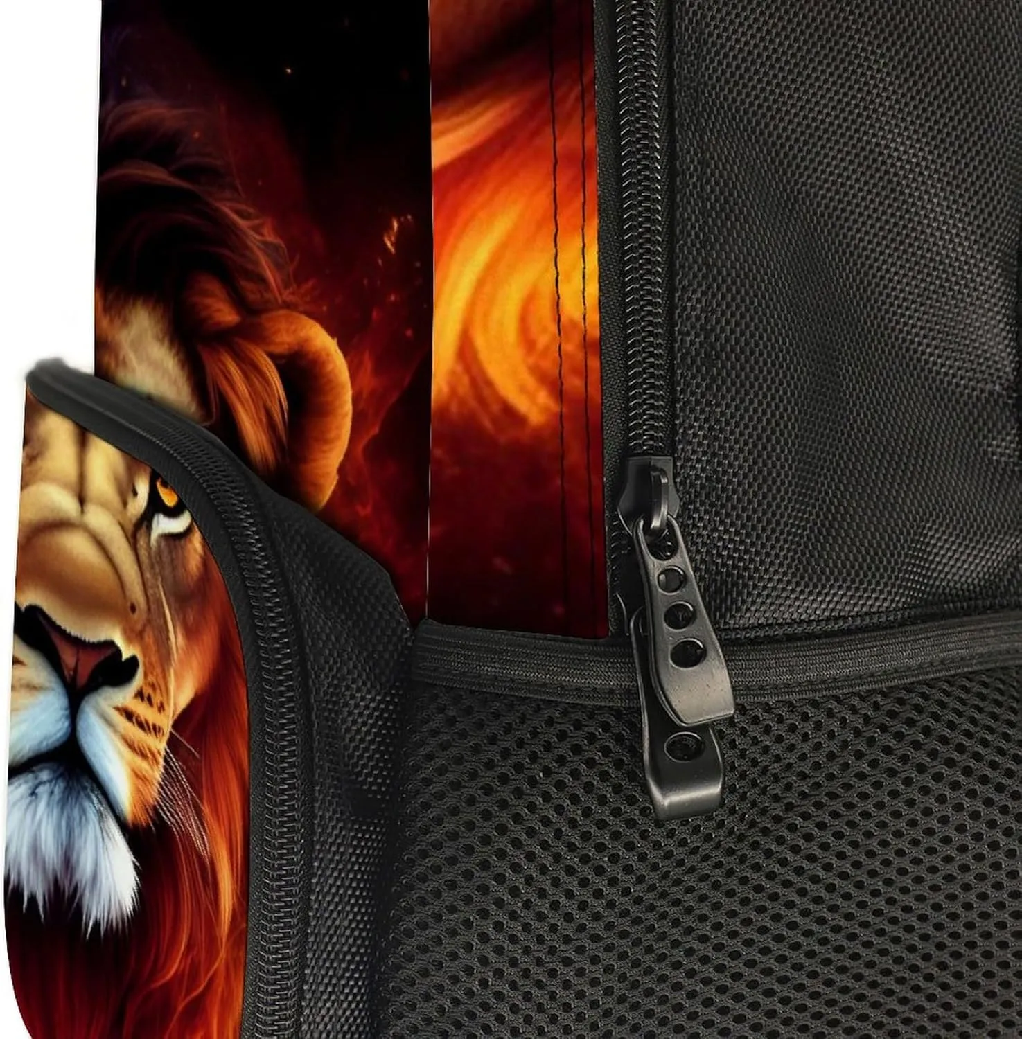 Cool Lion Fire Surreal Style Art Daypack Backpack Polyester Multipurpose Anti-Theft Shoulder Bag Big Capacity Gym Outdoor Hiking Backpack With Smooth Zippers