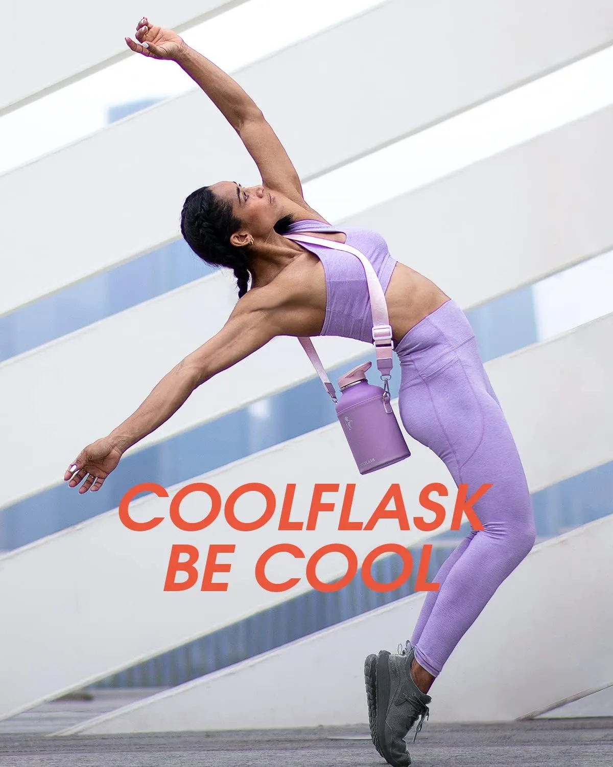 Coolflask Half Gallon Water Bottle Insulated with PU Leather Sleeve, 64 oz Water Bottle Color Contrast with Straw Lids, Stainless Steel Metal Large Water Jug, Keep Cold 48h Hot 24h,Lilac Purple