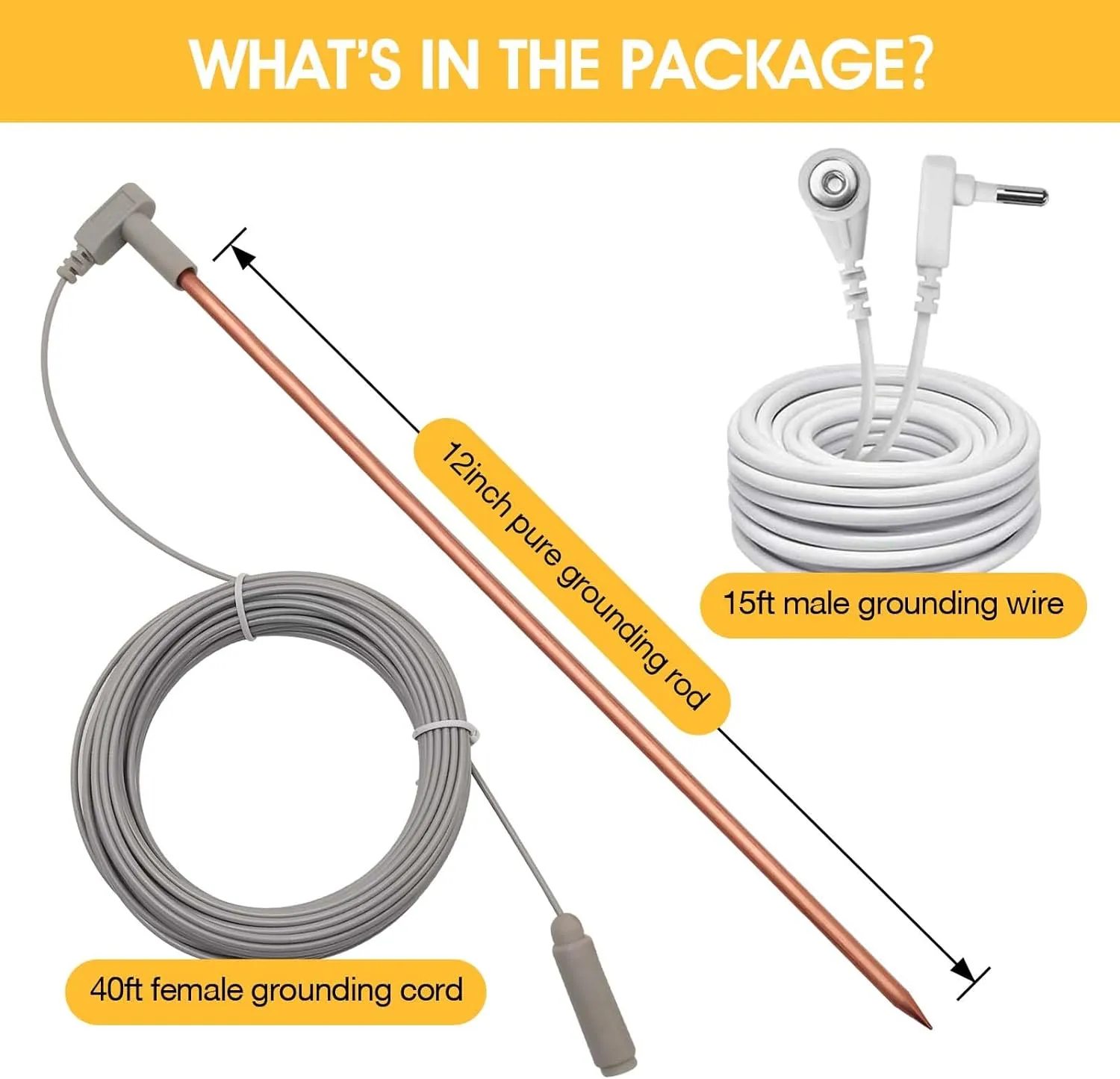 Copper Grounding Rod with 40ft Female Ground Cord, Portable Ground Rod Kit,Great for Grounded Earth Connected Products, Easy to Use with Grounding Mat, Grounding Sheet, Pillowcase, Blankets(Set of 2)