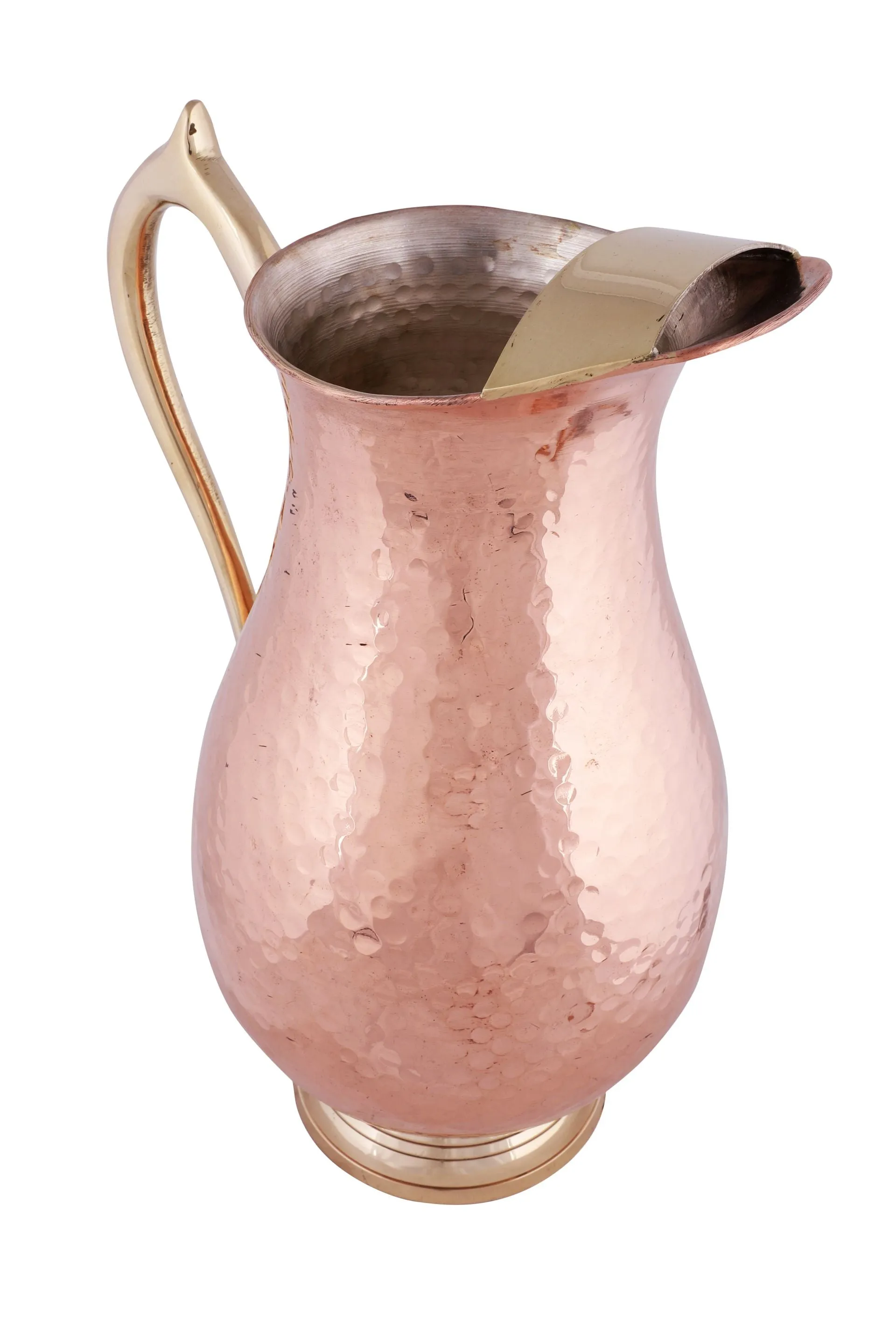 Copper Hammered Mughlai Jug Pitcher with Brass Handle, 1.5 Liters