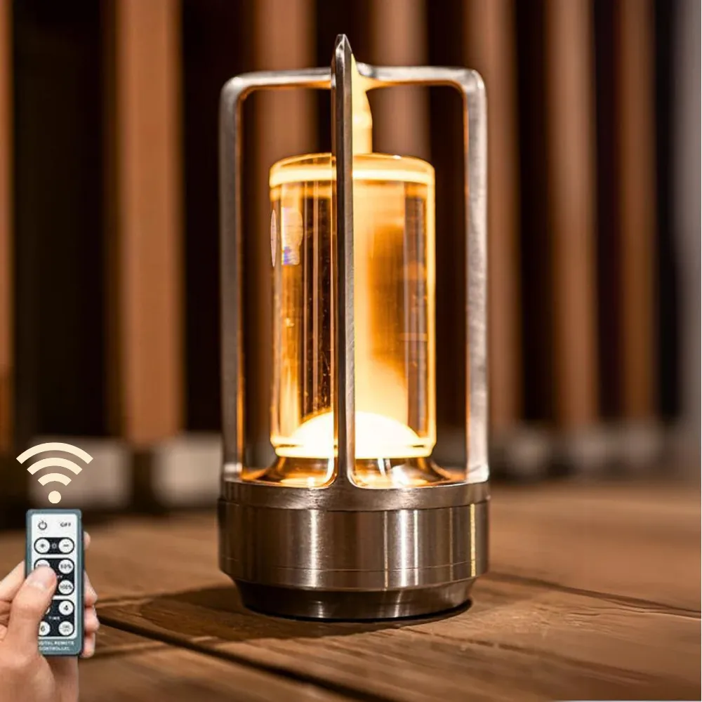 Cordless Crystal Lantern Lamp – Contemporary & Modern Table Accent