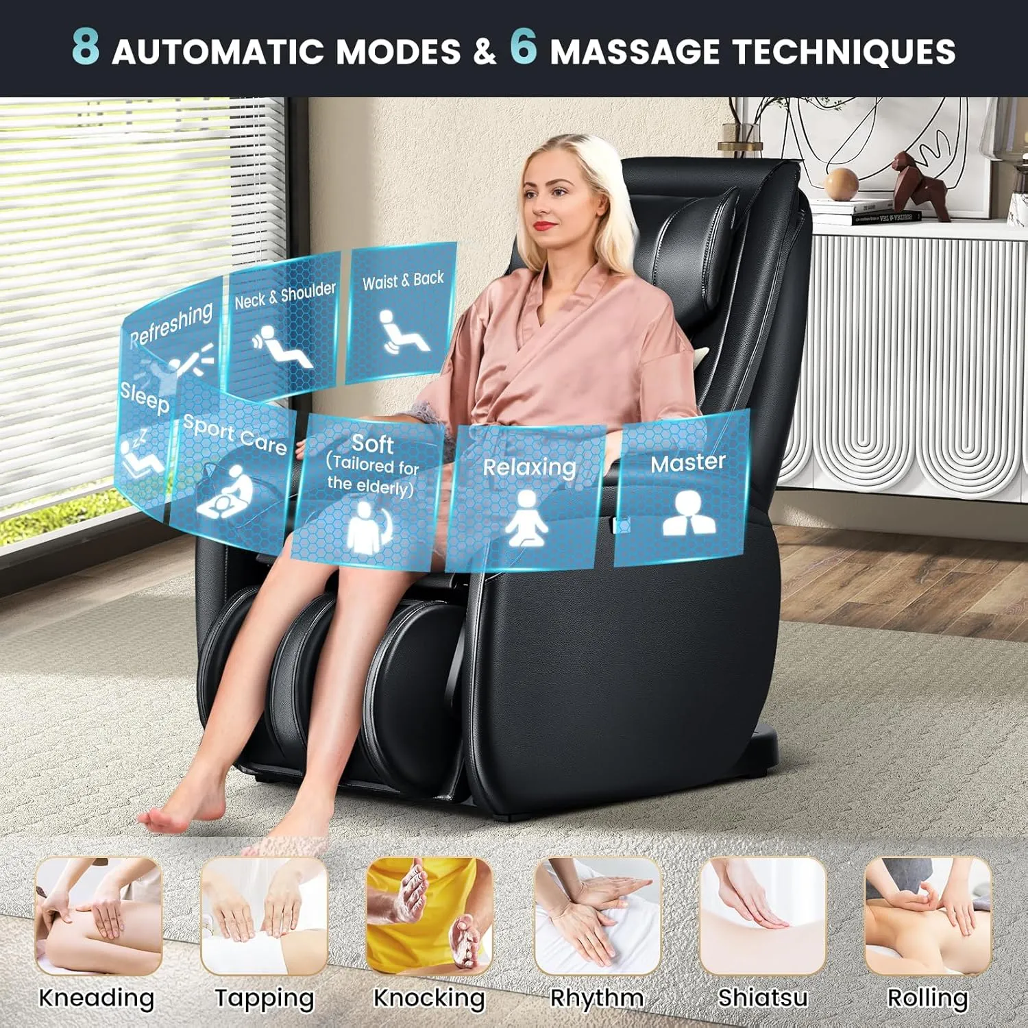 COSTWAY Massage Chair, Full Body Zero Gravity Massage Recliner with SL Track, Waist Heater, Calf Airbag, Automatic Shoulder Detection, Remote Control, Wheels, Pillow, Installation Free (Black)