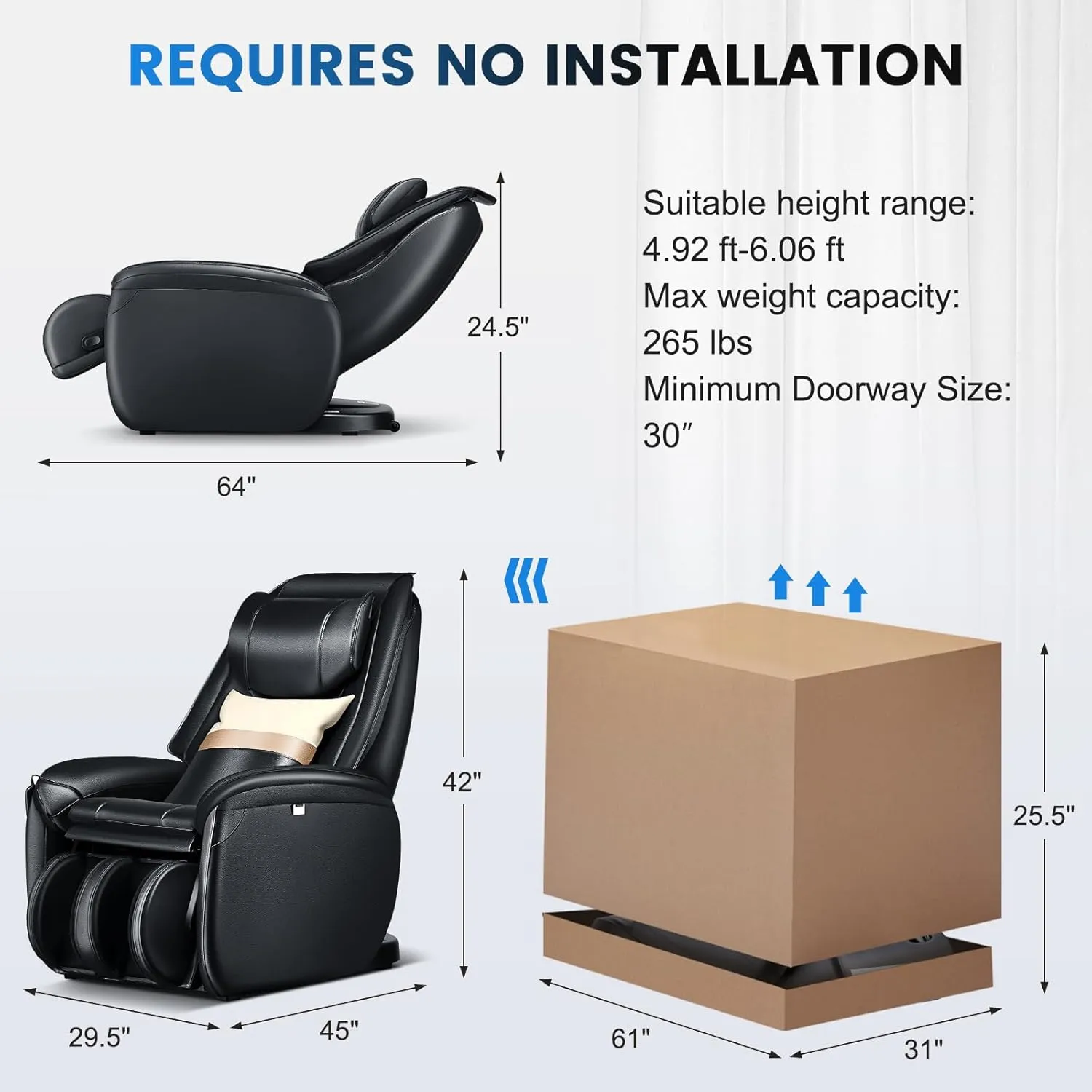 COSTWAY Massage Chair, Full Body Zero Gravity Massage Recliner with SL Track, Waist Heater, Calf Airbag, Automatic Shoulder Detection, Remote Control, Wheels, Pillow, Installation Free (Black)