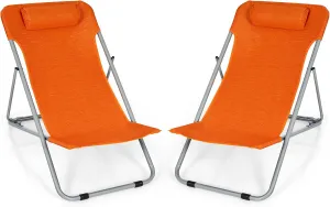COSTWAY Set of 2 Beach Chair Portable 3-Position Lounge Chair w/Headrest Orange