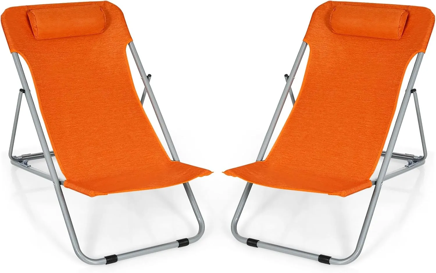 COSTWAY Set of 2 Beach Chair Portable 3-Position Lounge Chair w/Headrest Orange