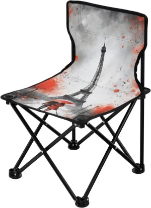 Couple Under The Tower of Paris Portable Outdoor Folding Chair Anti-Slip Padded Oxford Cloth Stool Camping Chair Small for Beach Hiking Fishing Gardening Quad Camp Chair