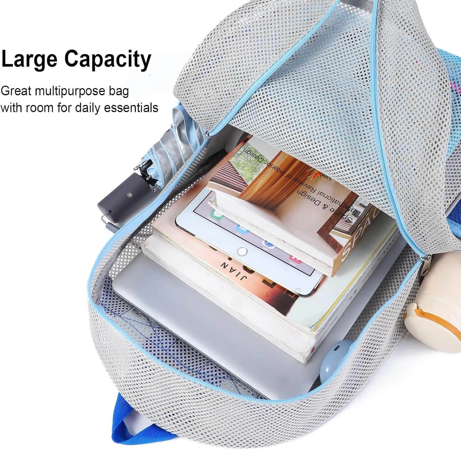 COVAX Mesh Backpack for Adults, Heavy Duty See Through Net Bookbag, Semi-Transparent Mesh Back Pack for Beach, Swimming, Sports, Work, Travel