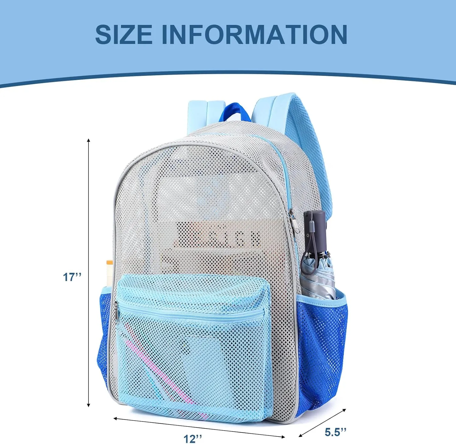 COVAX Mesh Backpack for Adults, Heavy Duty See Through Net Bookbag, Semi-Transparent Mesh Back Pack for Beach, Swimming, Sports, Work, Travel