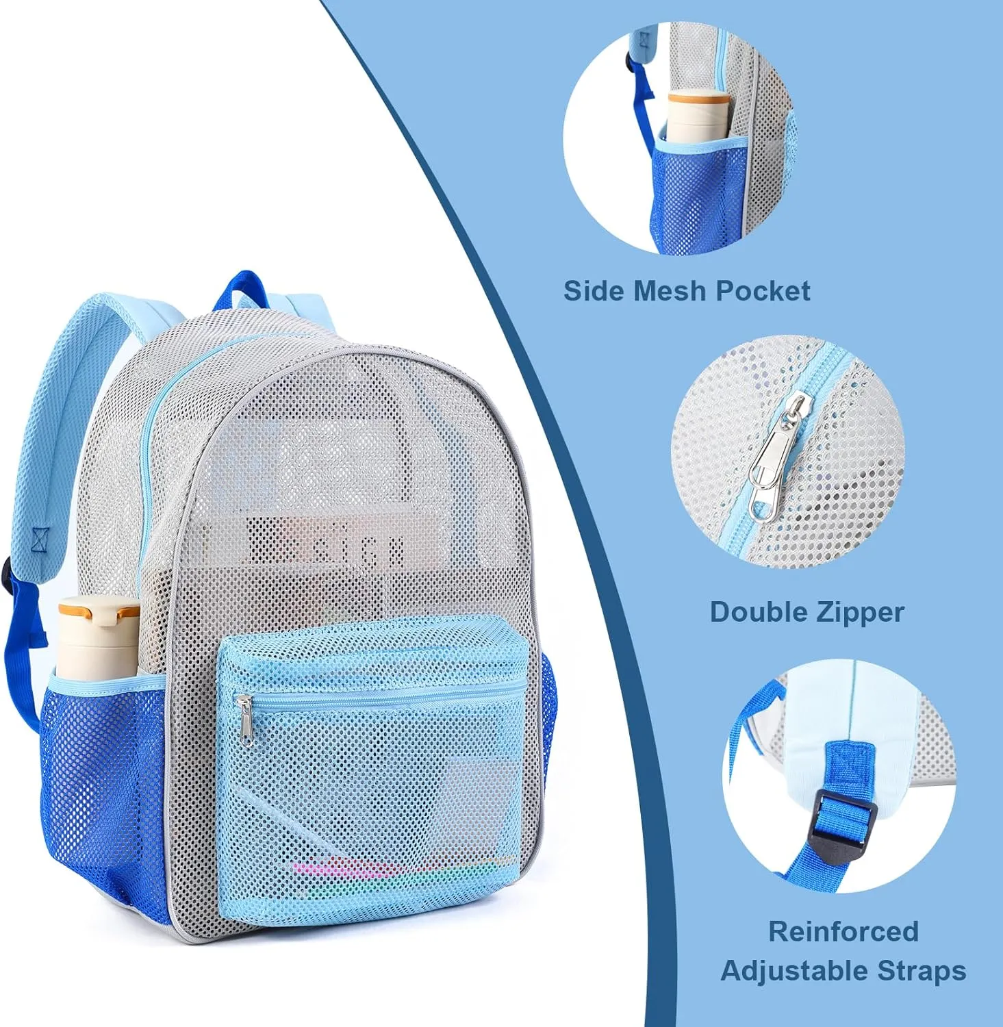 COVAX Mesh Backpack for Adults, Heavy Duty See Through Net Bookbag, Semi-Transparent Mesh Back Pack for Beach, Swimming, Sports, Work, Travel