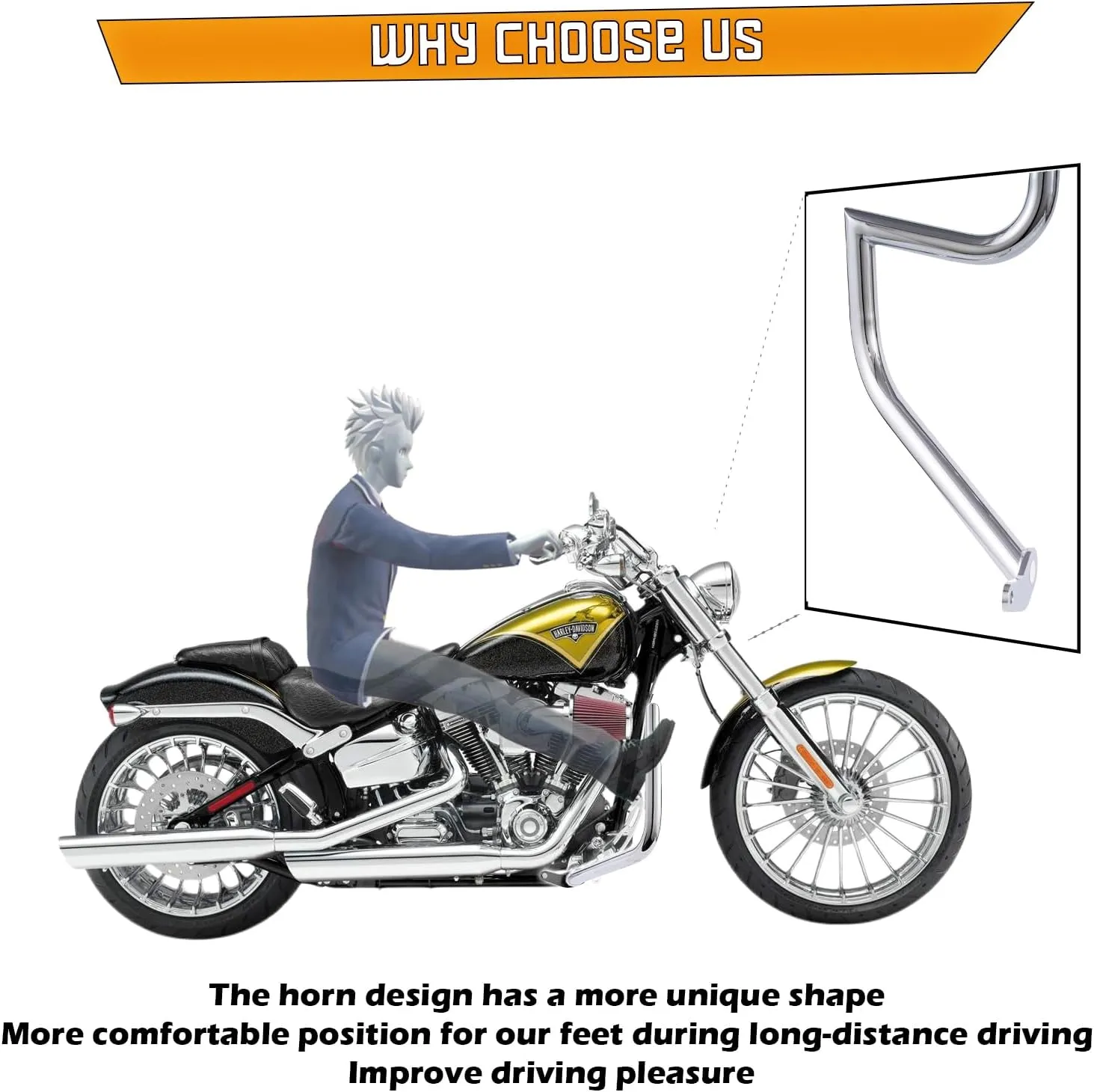Crash Bar Engine Guard Highway Freeway Bar for Harley Davidson Breakout Blackline Rocker Softail Standard Custom Springer Deuce Night Train 2000-2017 (Chrome)
