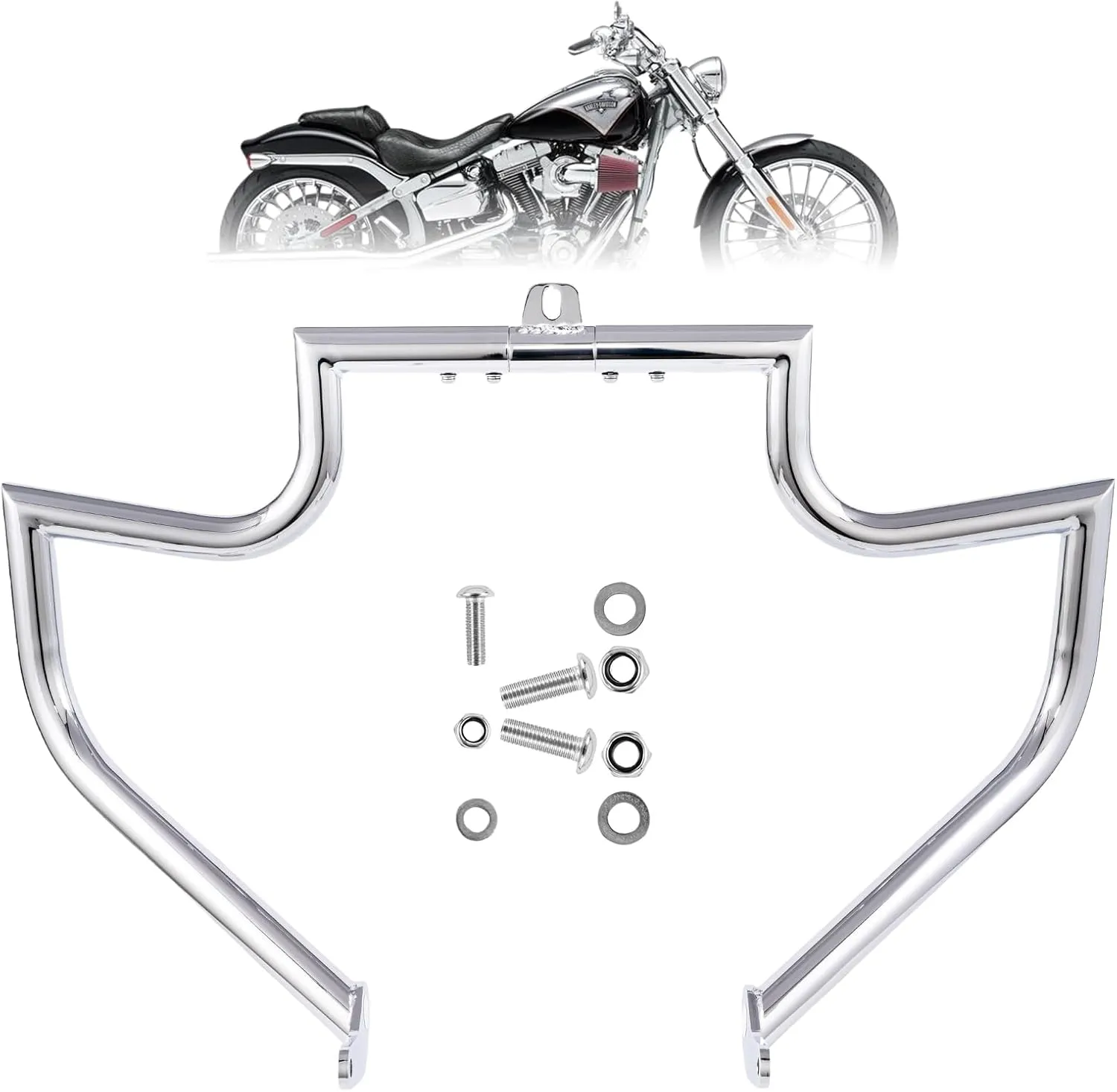 Crash Bar Engine Guard Highway Freeway Bar for Harley Davidson Breakout Blackline Rocker Softail Standard Custom Springer Deuce Night Train 2000-2017 (Chrome)