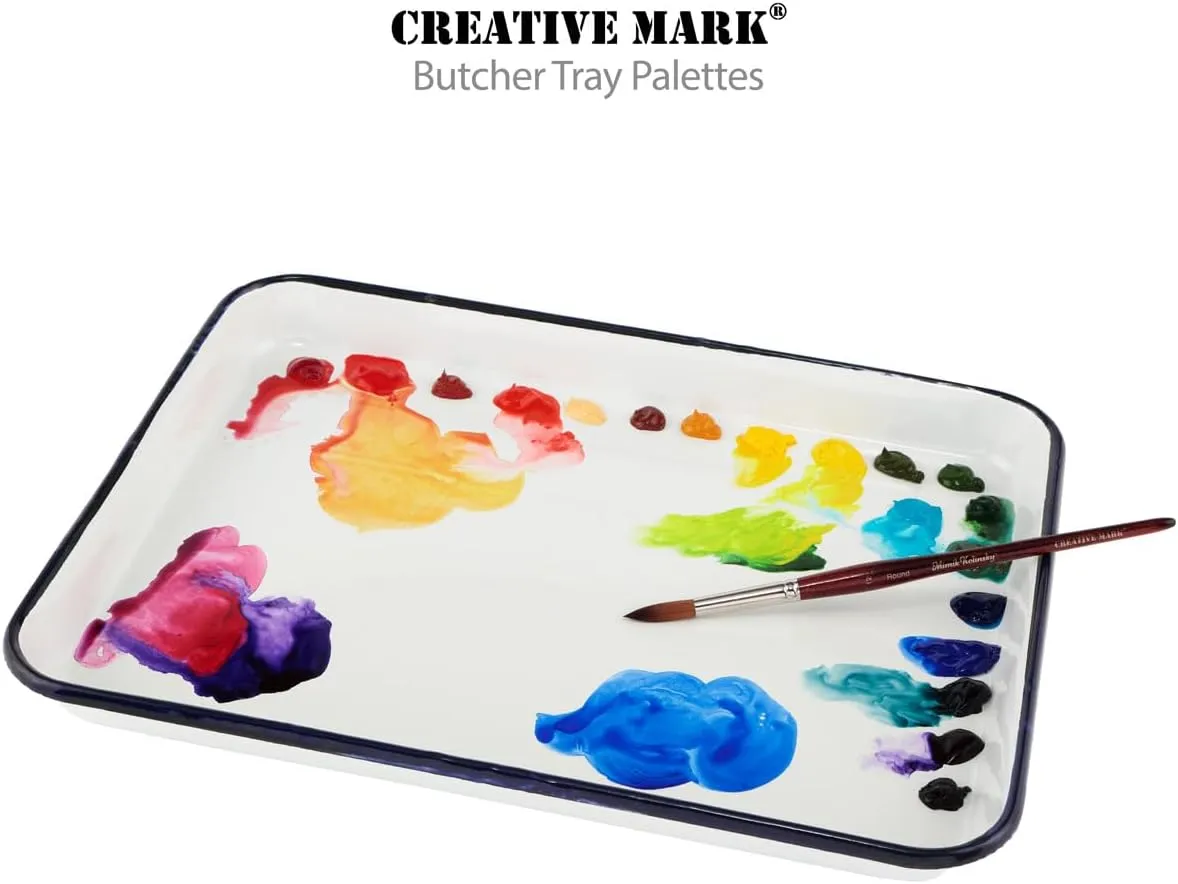 Creative Mark Butcher Tray Palette - Triple Coated Enamel Tray Palette for Painting, Color Theory, Mixing, and More! - 11" x 15"