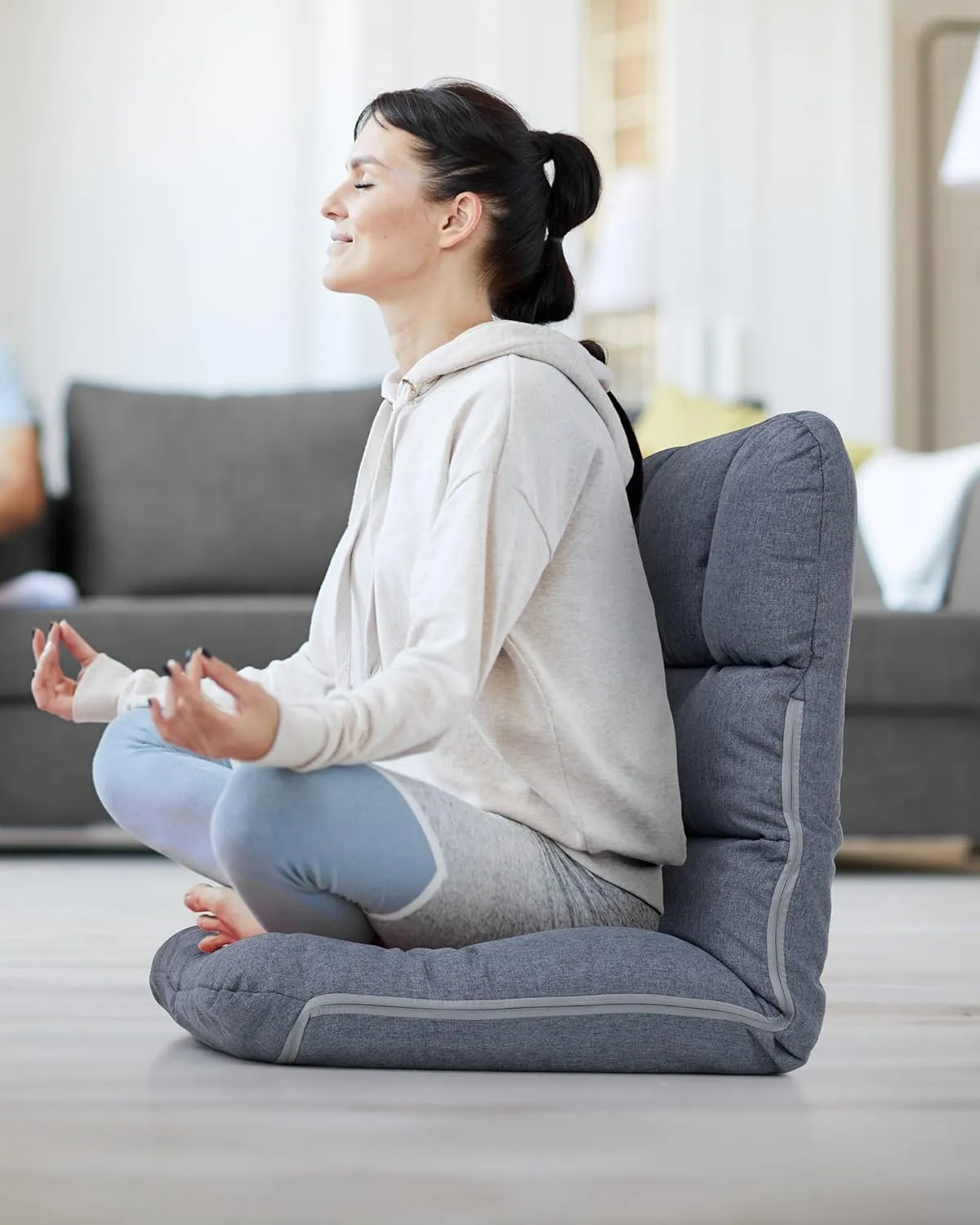 Crestlive Products Adults Floor Chair Adjustable Lazy Sofa with Removable Pillow, Foldable Memory Foam Padded Kids Gaming Chair, Flat Cushion for Indoor Meditation, Reading(Blue)