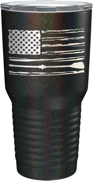 Crew American Flag Laser Engraved Black Glitter 30 oz Stainless Steel Tumbler Rowing Crew Gift with Lid Insulated Cup