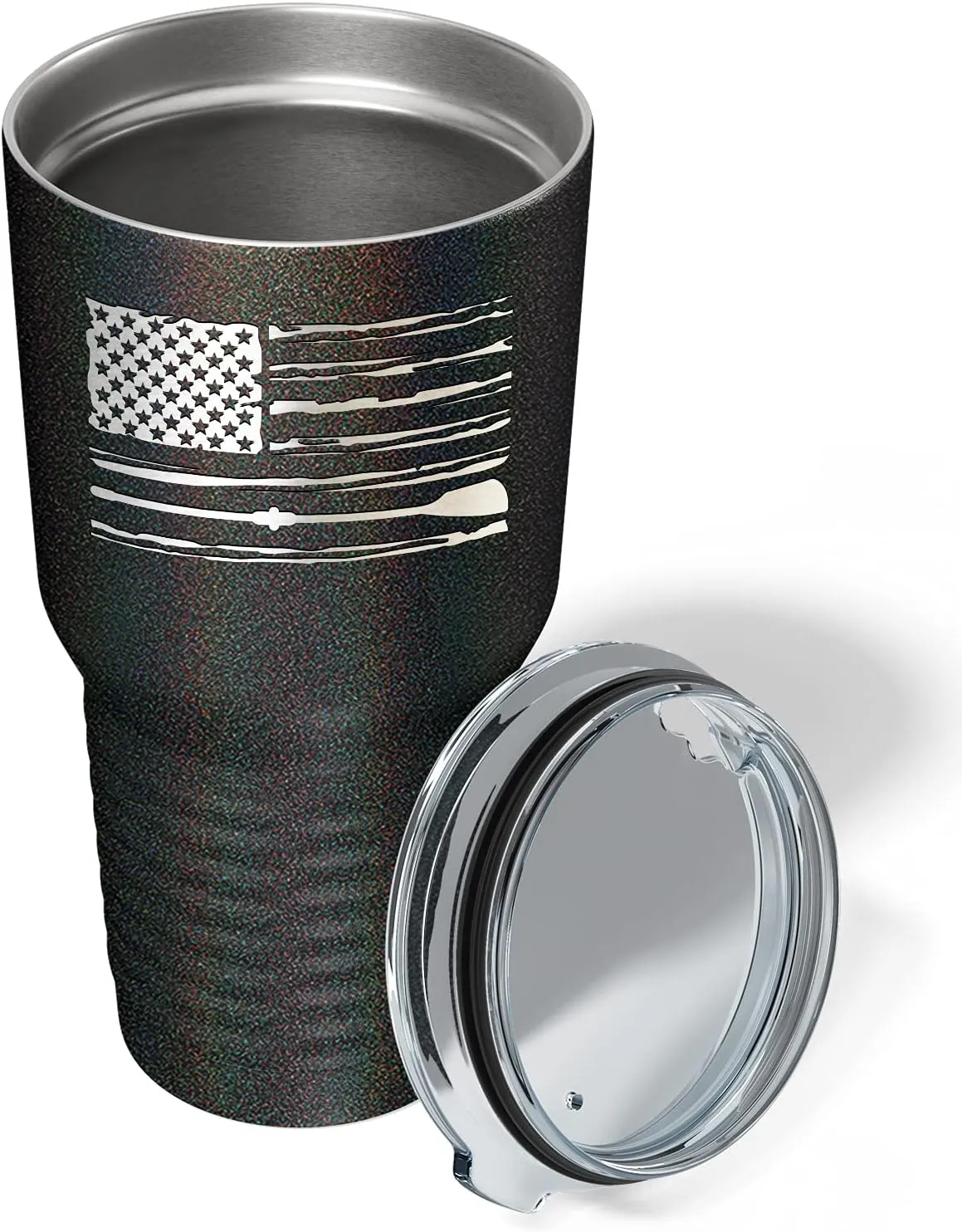 Crew American Flag Laser Engraved Black Glitter 30 oz Stainless Steel Tumbler Rowing Crew Gift with Lid Insulated Cup