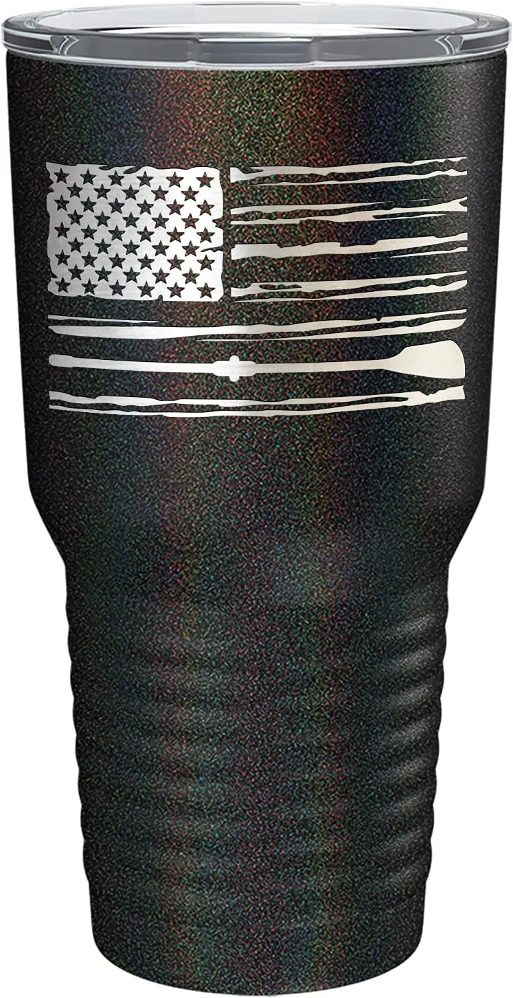 Crew American Flag Laser Engraved Black Glitter 30 oz Stainless Steel Tumbler Rowing Crew Gift with Lid Insulated Cup