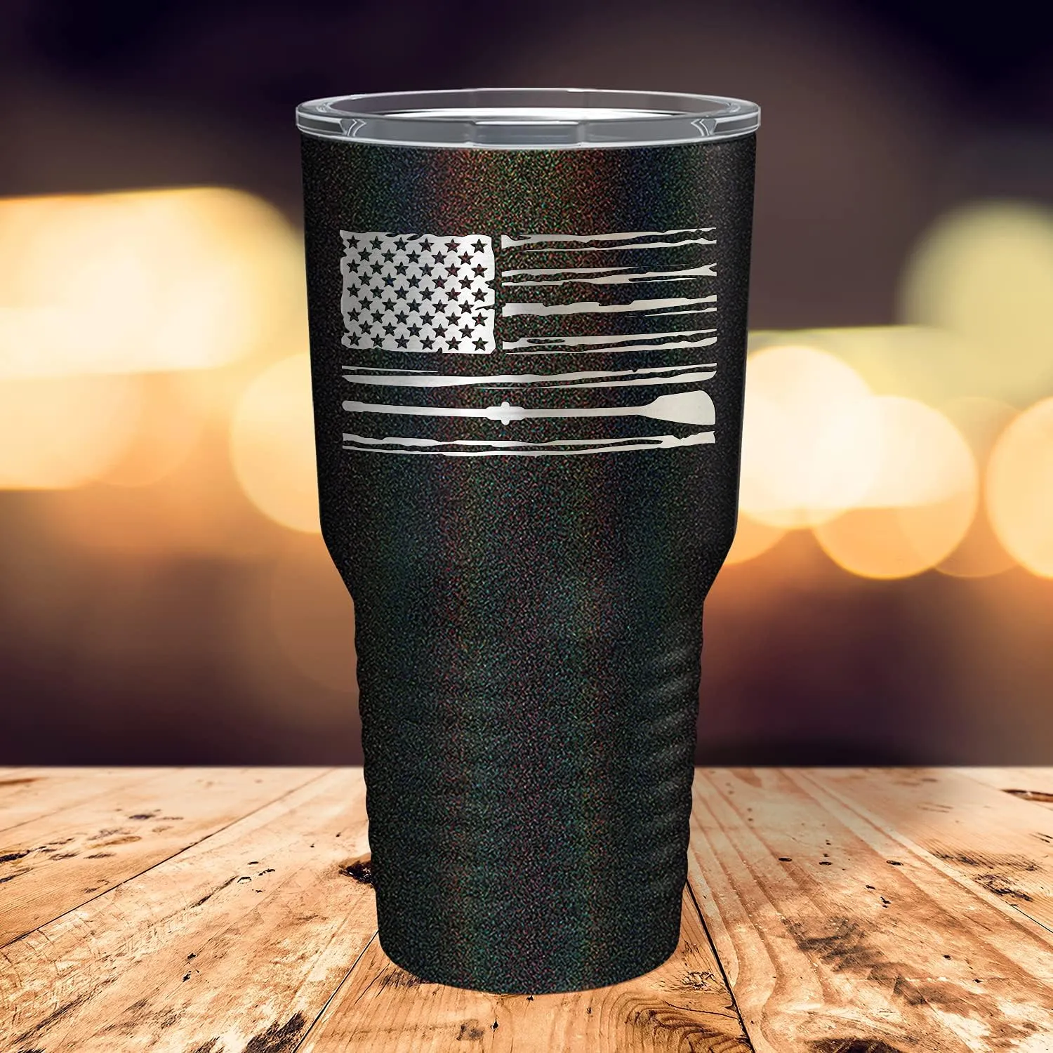 Crew American Flag Laser Engraved Black Glitter 30 oz Stainless Steel Tumbler Rowing Crew Gift with Lid Insulated Cup