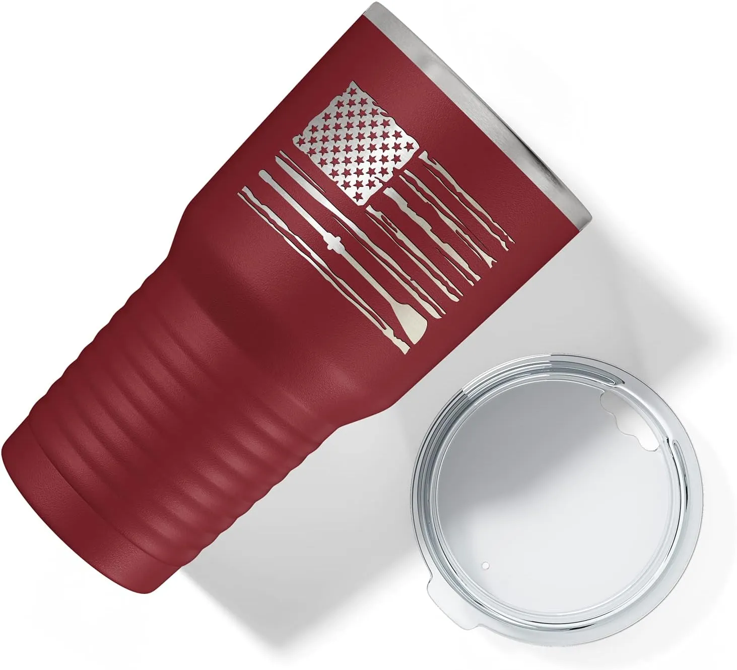 Crew American Flag Laser Engraved Maroon 30 oz Stainless Steel Tumbler Rowing Crew Gift with Lid Insulated Cup