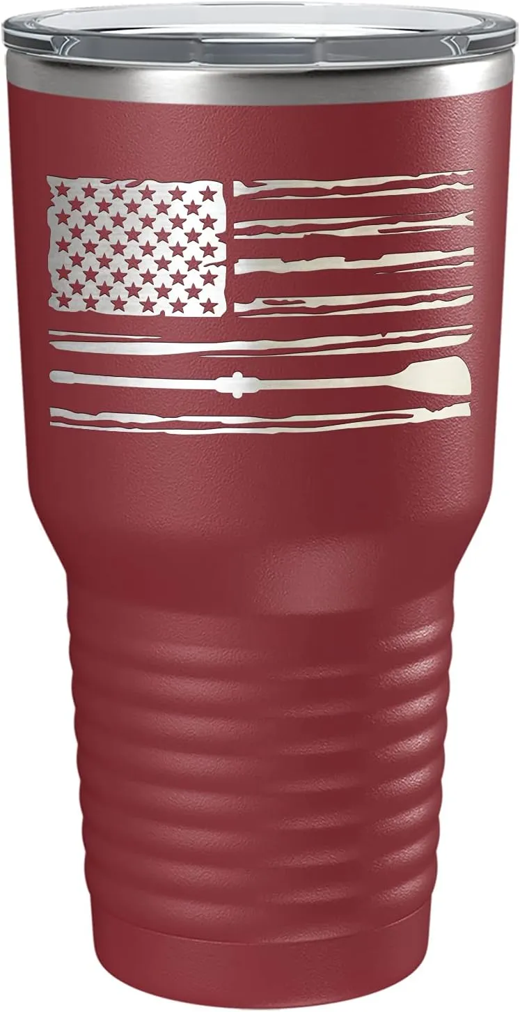 Crew American Flag Laser Engraved Maroon 30 oz Stainless Steel Tumbler Rowing Crew Gift with Lid Insulated Cup
