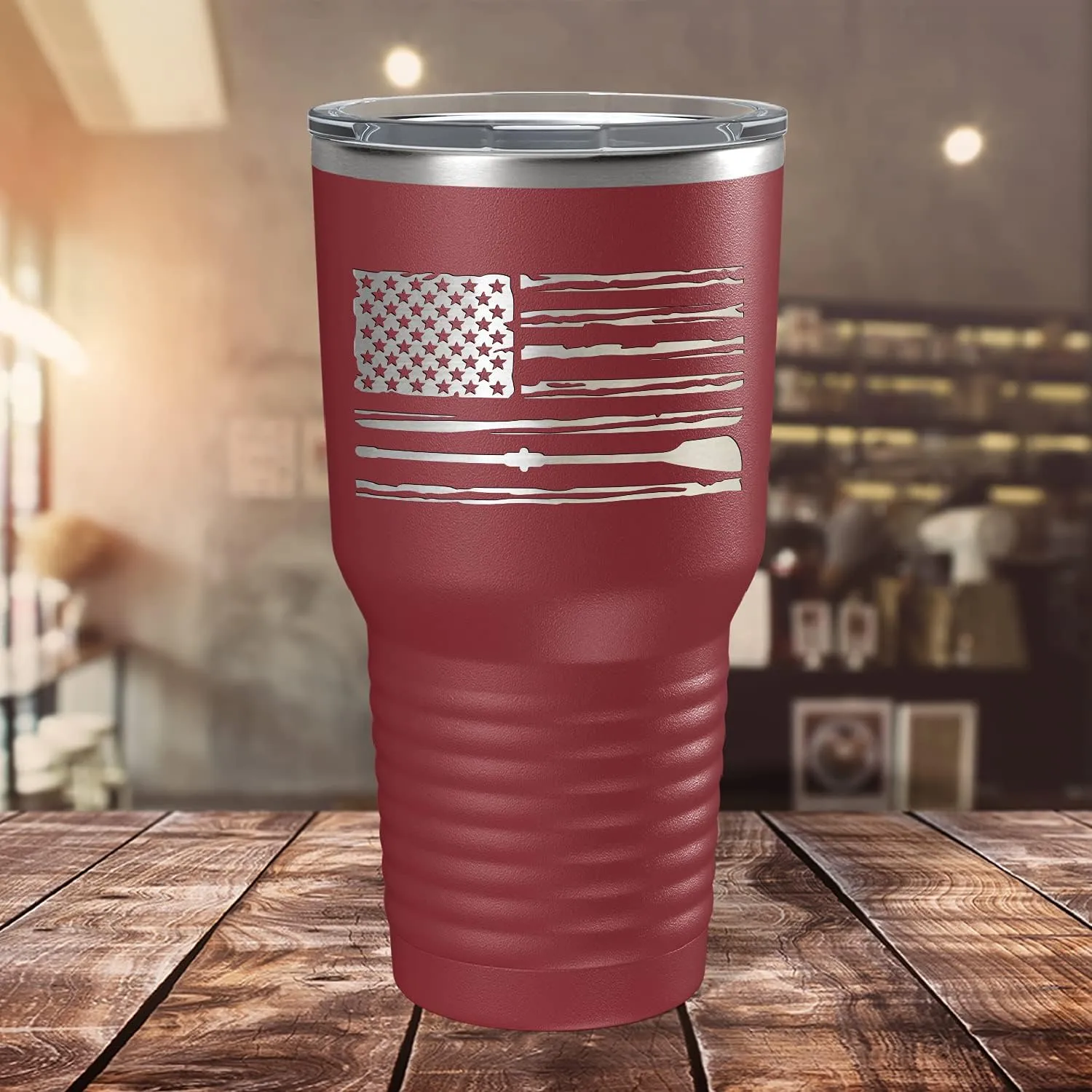 Crew American Flag Laser Engraved Maroon 30 oz Stainless Steel Tumbler Rowing Crew Gift with Lid Insulated Cup
