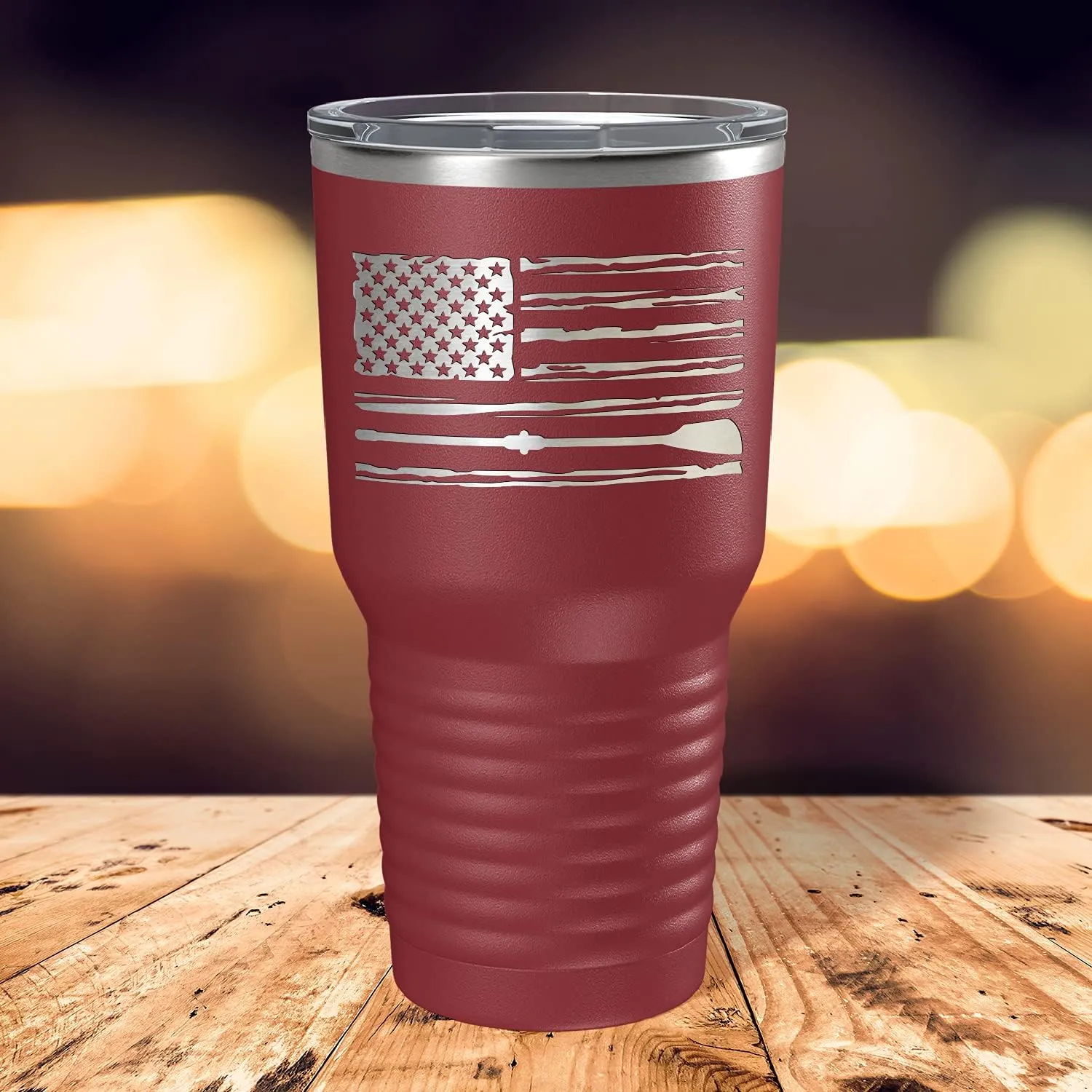 Crew American Flag Laser Engraved Maroon 30 oz Stainless Steel Tumbler Rowing Crew Gift with Lid Insulated Cup