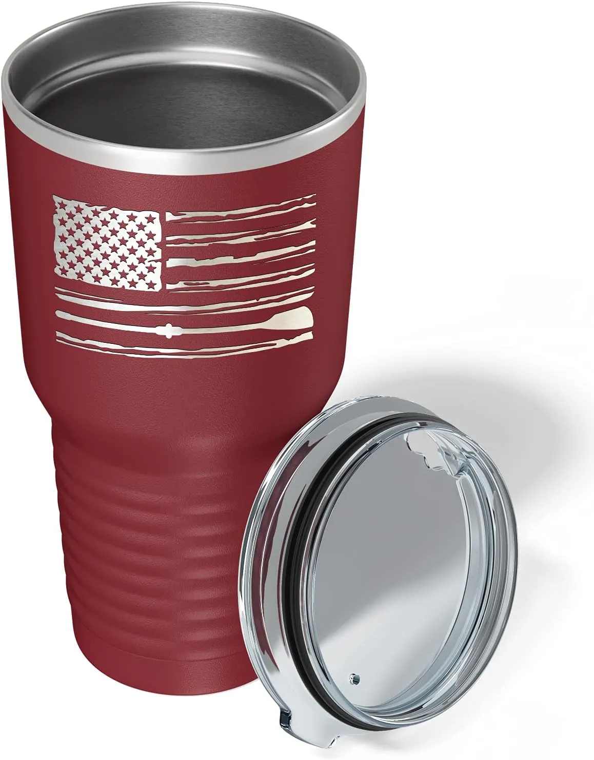 Crew American Flag Laser Engraved Maroon 30 oz Stainless Steel Tumbler Rowing Crew Gift with Lid Insulated Cup