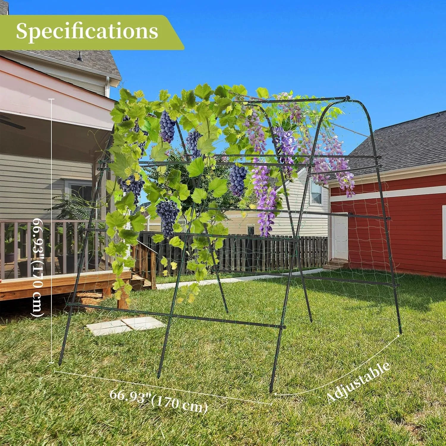 Cucumber Trellis for Raised Bed 67" x 67" U-Frame Garden Arch Tunnel with Netting Vegetable Fruit Flower Lightweight Metal Plant Support for Climbing Plants Outdoor,Black