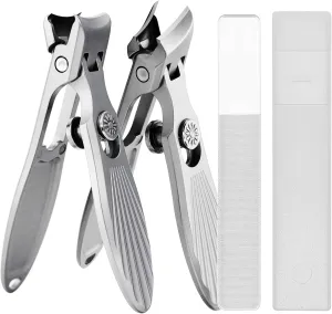Curved and Slanted Nail Clippers Set for Men Thick Nails, Large Wide Jaw Opening Heavy Duty Stainless Steel Ultra Sharp Toenail Clippers with Catcher for Adult,Seniors (Grey-Combo)