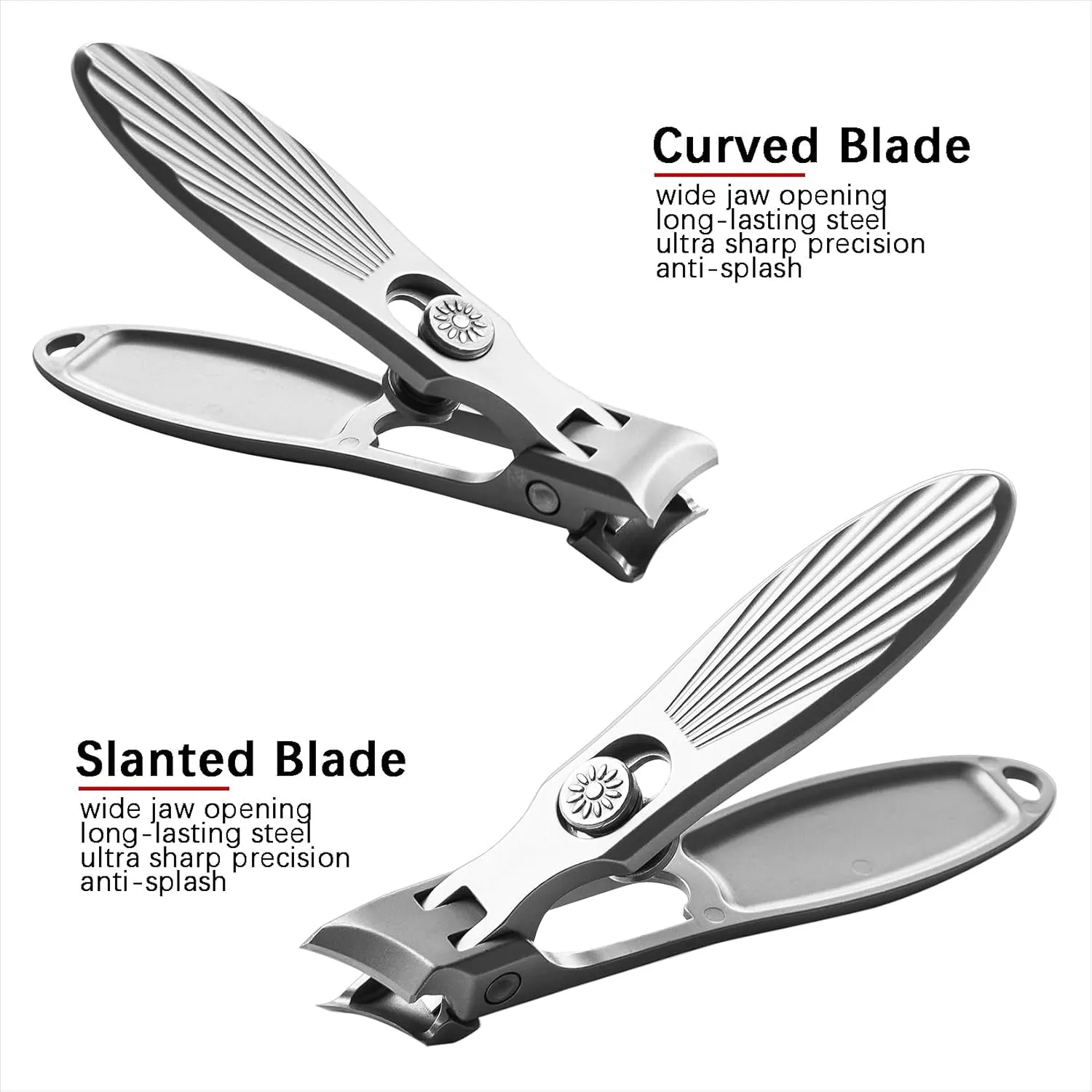 Curved and Slanted Nail Clippers Set for Men Thick Nails, Large Wide Jaw Opening Heavy Duty Stainless Steel Ultra Sharp Toenail Clippers with Catcher for Adult,Seniors (Grey-Combo)