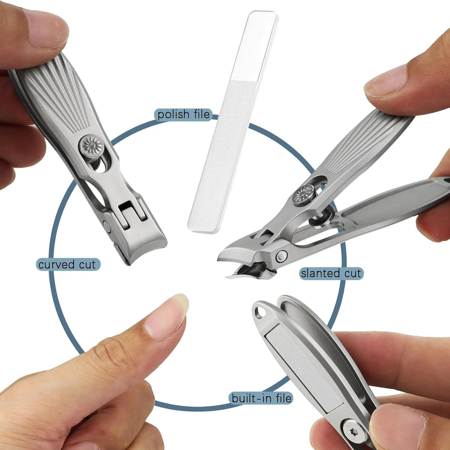 Curved and Slanted Nail Clippers Set for Men Thick Nails, Large Wide Jaw Opening Heavy Duty Stainless Steel Ultra Sharp Toenail Clippers with Catcher for Adult,Seniors (Grey-Combo)