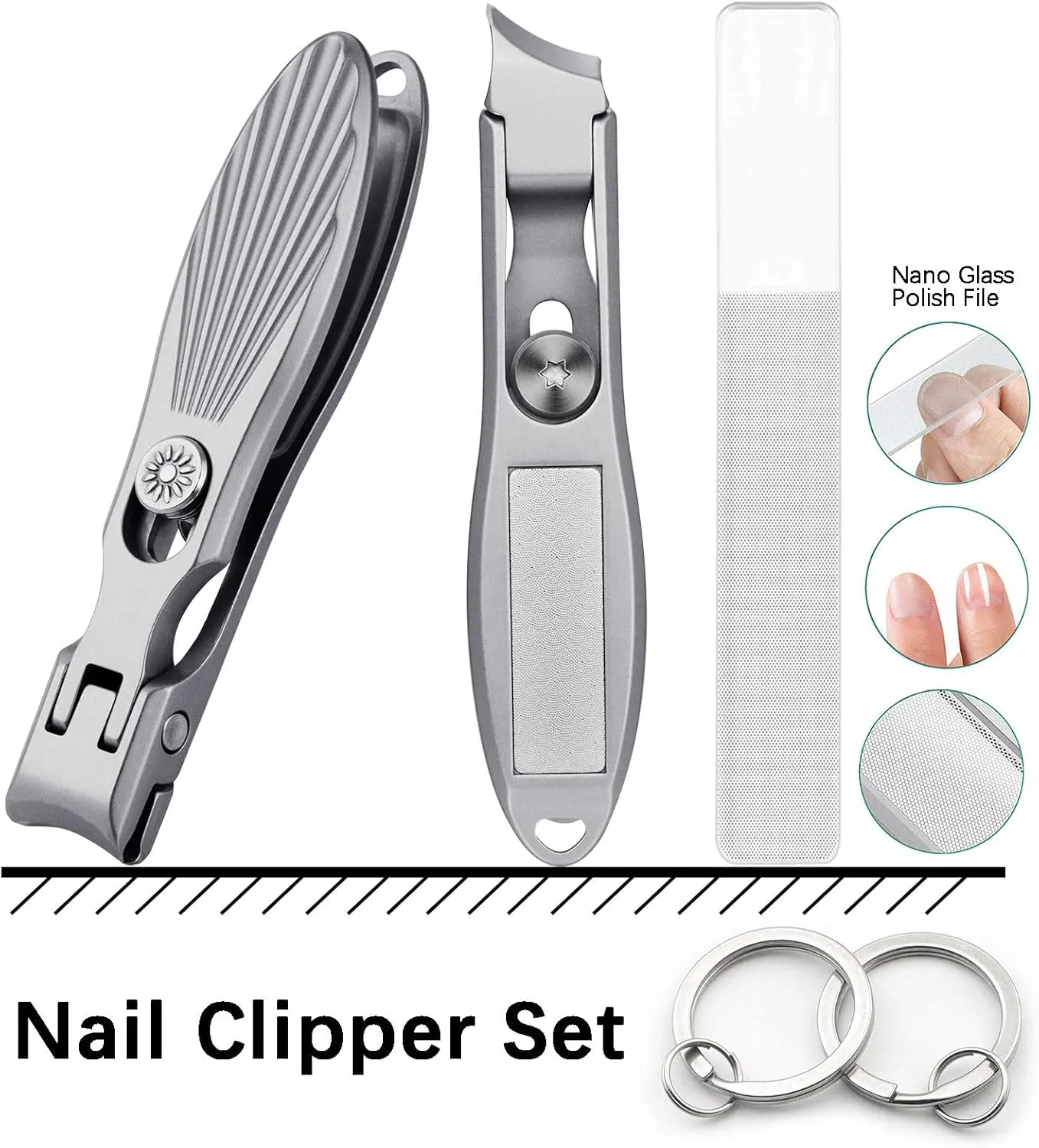 Curved and Slanted Nail Clippers Set for Men Thick Nails, Large Wide Jaw Opening Heavy Duty Stainless Steel Ultra Sharp Toenail Clippers with Catcher for Adult,Seniors (Grey-Combo)